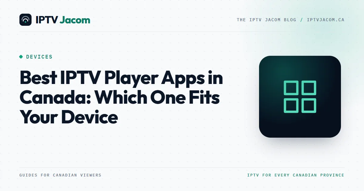 Several IPTV player apps shown on a TV, a phone and a laptop: best IPTV player apps in Canada