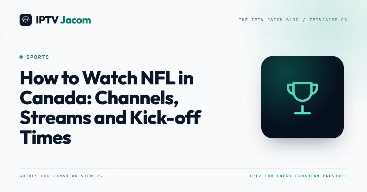 Football on a living-room TV on a Sunday afternoon, with the title How to Watch NFL in Canada