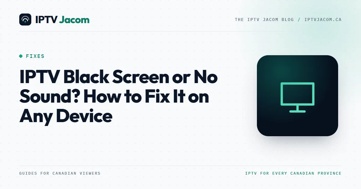TV showing a black IPTV screen with a muted speaker icon while a remote points at it