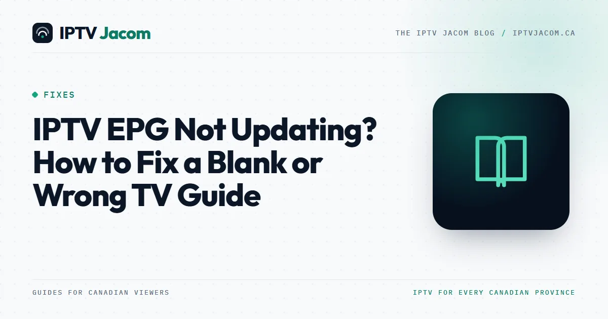 IPTV TV guide grid on a television with several channels showing no information: fixing an EPG that is not updating