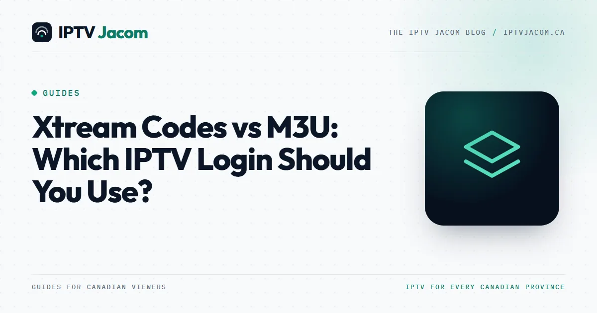 Cover for Xtream Codes vs M3U explained: a three-field login form beside a single playlist link on a TV screen